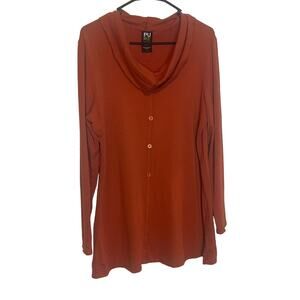 Pure Essence Women's Large Orange Cowl Neck Bamboo Rayon Top